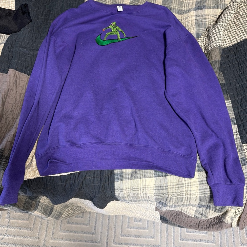 Vibrant Purple Crewneck Sweatshirt with Green Goblin Embroidered Logo